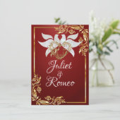 Doves, Heart, & Gold Leaves on Ruby Red 招待状 (スタンド正面)