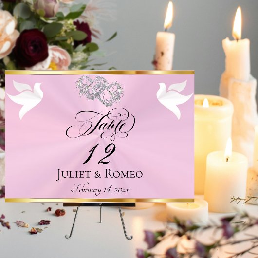 Doves & Hearts - Pastel Pink/Silver テーブルナンバー