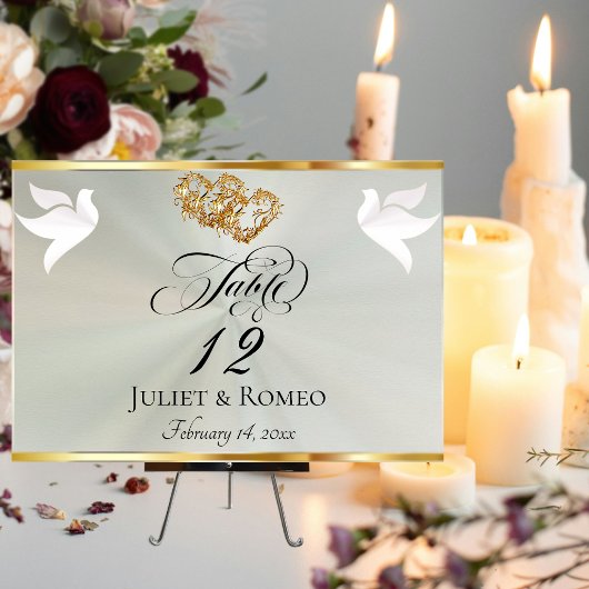 Doves & Hearts - Pastel Sage/Gold テーブルナンバー