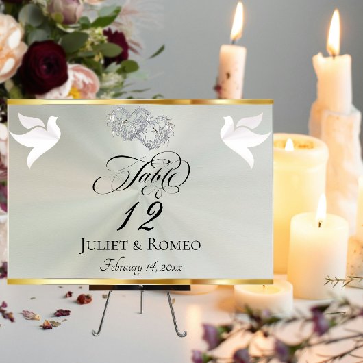 Doves & Hearts - Pastel Sage/Silver テーブルナンバー