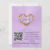 Doves, Hearts, QR Code - Lavender/Gold 招待状 (裏面)