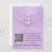 Doves, Hearts, QR Code - Lavender/Silver 招待状 (裏面)