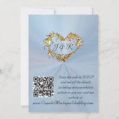 Doves, Hearts, QR Code - Pastel Blue/Gold 招待状 (裏面)
