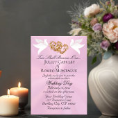 Doves, Hearts, QR Code - Pastel Pink/Gold 招待状