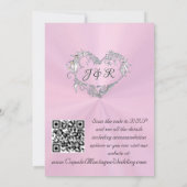Doves, Hearts, QR Code - Pastel Pink/Silver 招待状 (裏面)