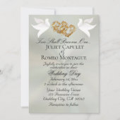 Doves, Hearts, QR Code - Pastel Sage/Gold 招待状 (正面)