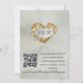 Doves, Hearts, QR Code - Pastel Sage/Gold 招待状 (裏面)