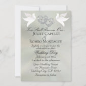 Doves, Hearts, QR Code - Pastel Sage/Silver 招待状 (正面)