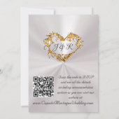 Doves, Hearts, QR Code - Pearl White/Gold 招待状 (裏面)