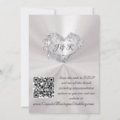 Doves, Hearts, QR Code - Pearl White/Silver 招待状 (裏面)
