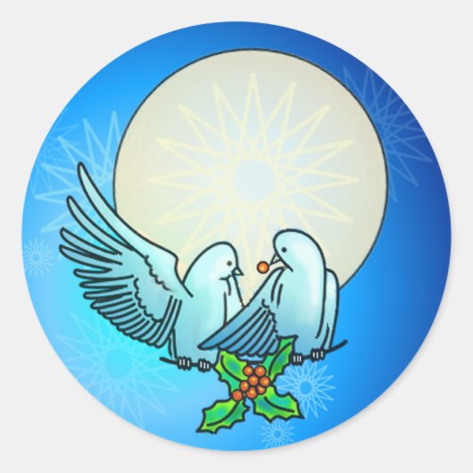 DOVES & HOLLY by SHARON SHARPE ラウンドシール (正面)