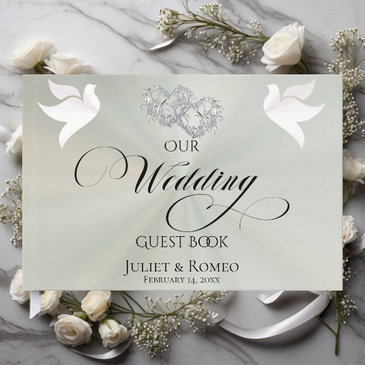Doves & Linked Hearts - Pastel Sage/Silver ゲストブック