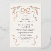 Doves Lovebirds Bow Wedding Foil Invitation 箔招待状 (正面)