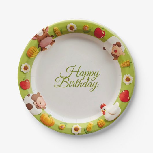 Down on the Farm Birthday Party Paper Plate – Cute ペーパープレート (正面)