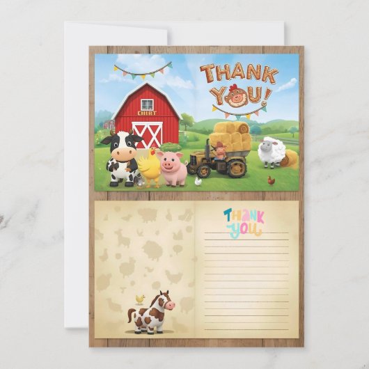 Down on the Farm – Birthday Thank You Card サンキューカード (正面)