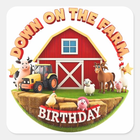 Down on the Farm – Cute Thank You Stickers スクエアシール (正面)