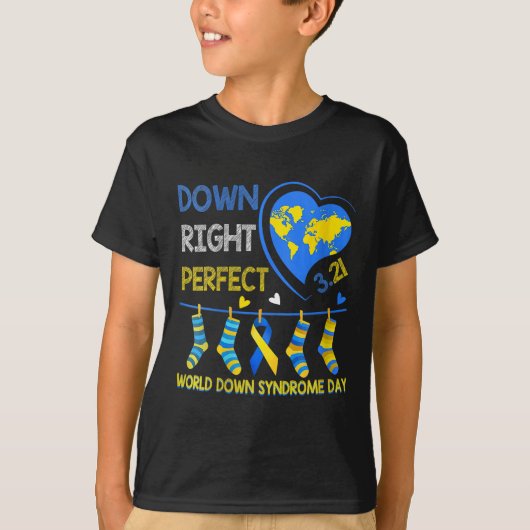 Down Right Perfect – ワールドダウン症候群認識度 Tシャツ (正面)