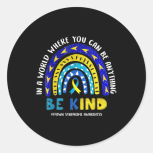 Down Syndrome Awareness Ribbon Boho Rainbow Yellow ラウンドシール