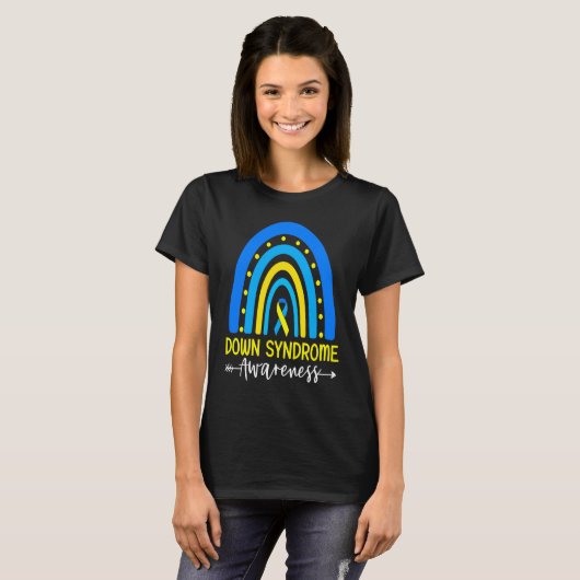 Down Syndrome Awareness Ribbon Boho Rainbow Yellow Tシャツ (正面フル)