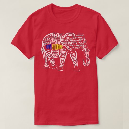 Down Syndrome Awareness Word Art Elephant  Tシャツ (デザイン正面)
