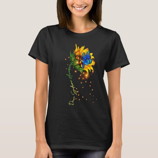 Down Syndrome Sunflower  Yellow Blue Ribbon Tシャツ (正面)