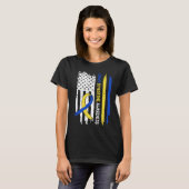 Down Syndrome USA Flag Blue Yellow Ribbon Tシャツ (正面フル)