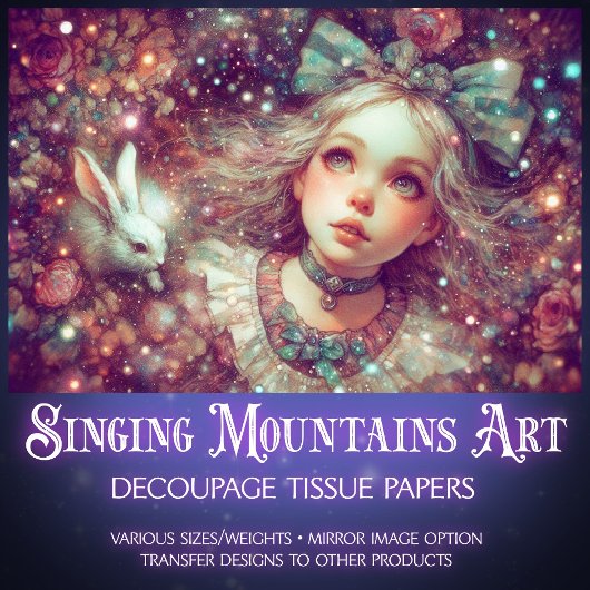 Down The Rabbit Hole Watercolor Fantasy Decoupage 薄葉紙