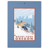 Downhhillの雪のスキーヤー-山のフード、オレゴン クリップボード (裏面)