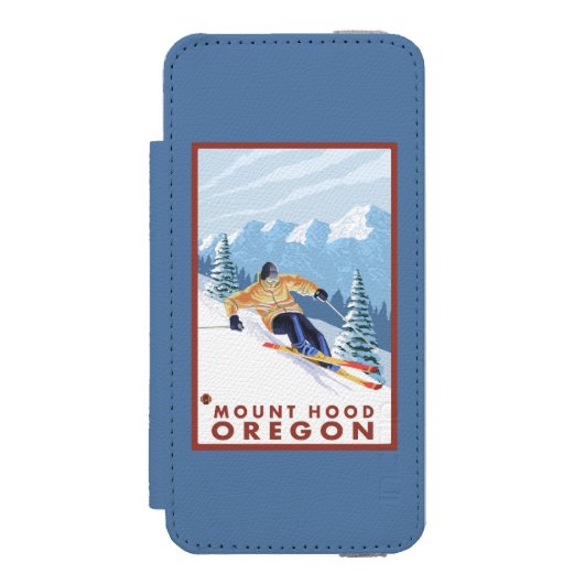 Downhhillの雪のスキーヤー-山のフード、オレゴン Incipio iPhoneウォレットケース (フォリオ 正面)