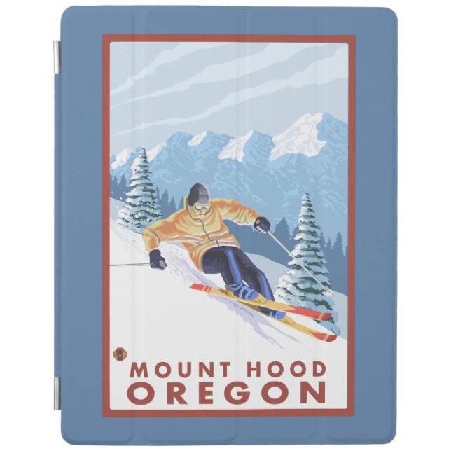 Downhhillの雪のスキーヤー-山のフード、オレゴン iPadスマートカバー (正面)