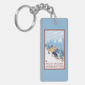 Downhhillの雪のスキーヤー-山スポケーン、 キーホルダー (正面左)