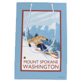 Downhhillの雪のスキーヤー-山スポケーン、 ミディアムペーパーバッグ (裏面)