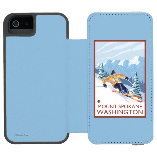 Downhhillの雪のスキーヤー-山スポケーン、 Incipio iPhoneウォレットケース (フォリオオープン)