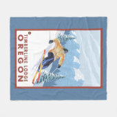 Downhhillの雪のスキーヤー-樹木限界線ロッジ、オレゴン フリースブランケット (正面(横))