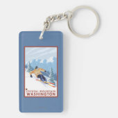 Downhhillの雪のスキーヤー-水晶山、WA キーホルダー (裏面)