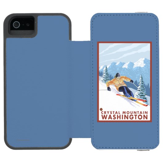 Downhhillの雪のスキーヤー-水晶山、WA Incipio iPhoneウォレットケース (フォリオオープン)