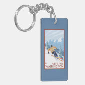 Downhhillの雪のスキーヤー-白いパス、ワシントン州 キーホルダー (正面左)