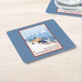 Downhhillの雪のスキーヤー-白いパス、ワシントン州 スクエアペーパーコースター (アングル)