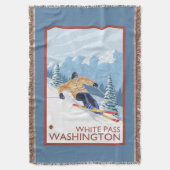 Downhhillの雪のスキーヤー-白いパス、ワシントン州 スローブランケット (正面縦)