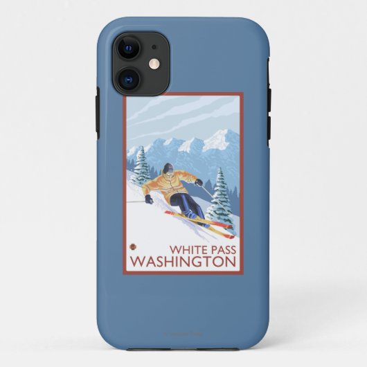 Downhhillの雪のスキーヤー-白いパス、ワシントン州 Case-Mate iPhoneケース (裏面)