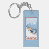 Downhhillの雪のスキーヤー- Snoqualmieのパス、WA キーホルダー (正面左)