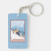Downhhillの雪のスキーヤー- Snoqualmieのパス、WA キーホルダー (裏面)
