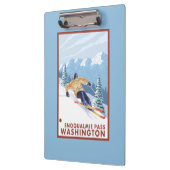 Downhhillの雪のスキーヤー- Snoqualmieのパス、WA クリップボード (左)