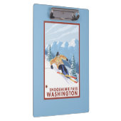 Downhhillの雪のスキーヤー- Snoqualmieのパス、WA クリップボード (右)