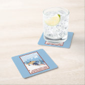 Downhhillの雪のスキーヤー- Snoqualmieのパス、WA スクエアペーパーコースター (インサイチュ)