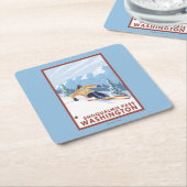 Downhhillの雪のスキーヤー- Snoqualmieのパス、WA スクエアペーパーコースター (アングル)