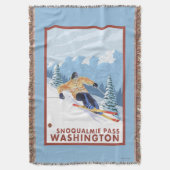 Downhhillの雪のスキーヤー- Snoqualmieのパス、WA スローブランケット (正面縦)