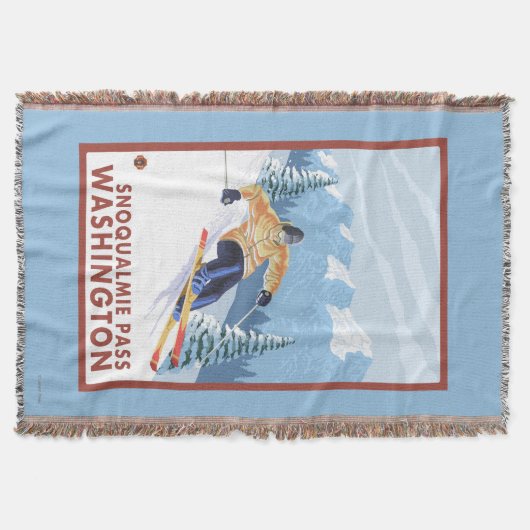 Downhhillの雪のスキーヤー- Snoqualmieのパス、WA スローブランケット (正面)