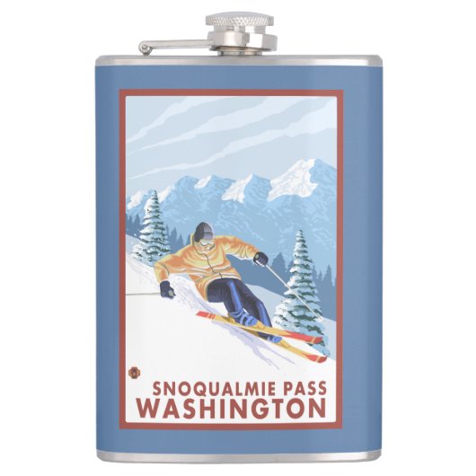 Downhhillの雪のスキーヤー- Snoqualmieのパス、WA フラスク (正面)