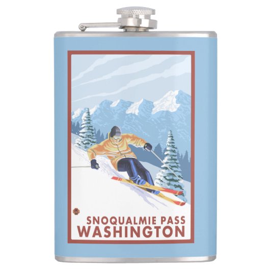 Downhhillの雪のスキーヤー- Snoqualmieのパス、WA フラスク (正面)